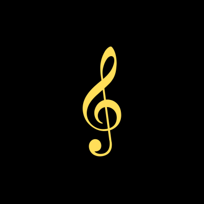 Clave de sol amarela num fundo preto