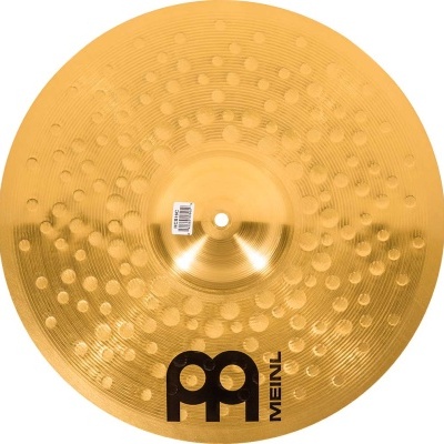 Prato de bateria dourado com logotipo MEINL e textura circular