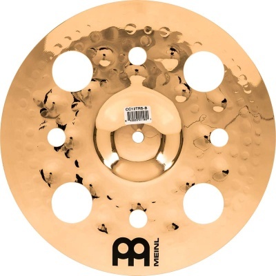 Prato de bateria dourado Meinl com orifícios e acabamento martelado