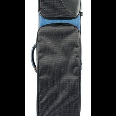 Estojo de transporte retangular preto e azul com alça lateral