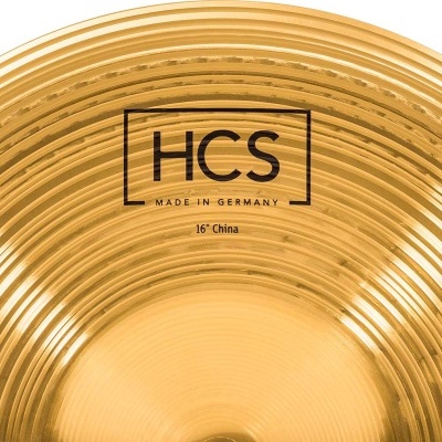 Prato de bateria dourado com texto impressa HCS MADE IN GERMANY 16'' China