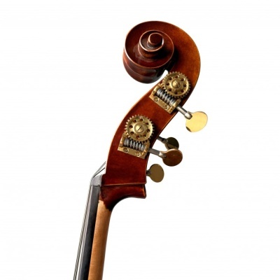 Cabeça de instrumento musical de cordas em madeira com carrilhões dourados