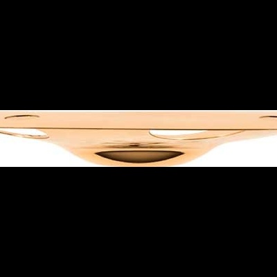 Disco dourado metálico com textura lisa e bordas arredondadas