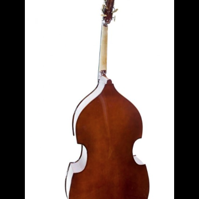 Contrabaixo acústico castanho visto de costas