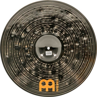 Prato de bateria em metal marrom e preto com texto MEINL