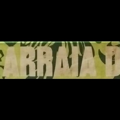 Etiqueta papel com padrão folhas verdes e amarelas e texto branco ARRAIA DE FOG