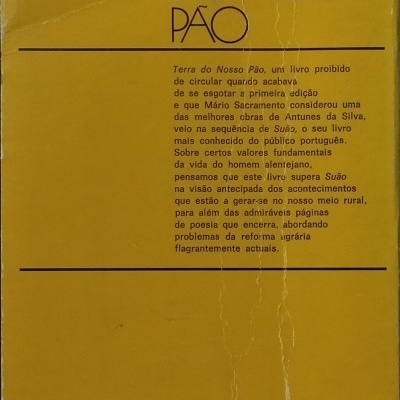 Capa traseira amarela de livro Terra do Nosso Pão com texto em preto