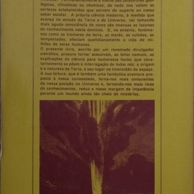 Capa traseira de livro amarelo esverdeado com texto e ilustração em castanho e amarelo