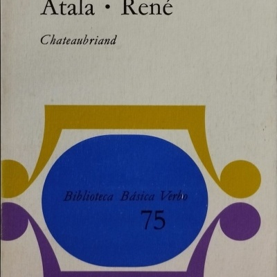 Capa de livro branco com título Atala René e elementos geométricos coloridos