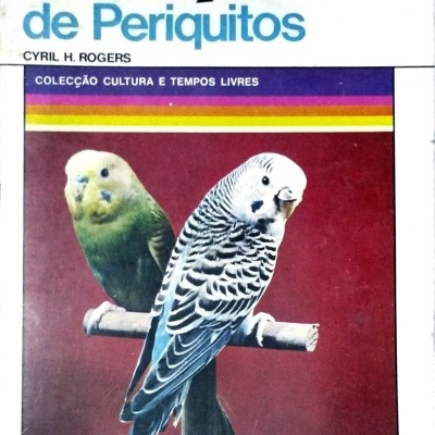 Capa de livro sobre criação de periquitos com foto de dois periquitos