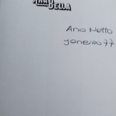 Livro aberto com logo ARABELLA e texto manuscrito Ano Netto janeiro 77