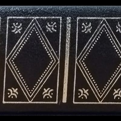 Lombada de livro preto com títulos em dourado