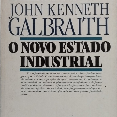 Capa de livro O Novo Estado Industrial por John Kenneth Galbraith, com design simples e texto em preto e azul.
