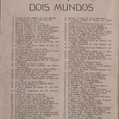 Página antiga de livro com lista de títulos e autores da Colecção Dois Mundos