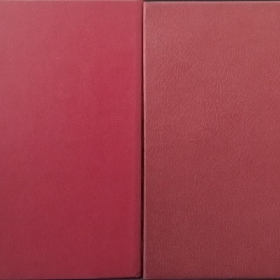 Dois livros com capas duras vermelhas lado a lado