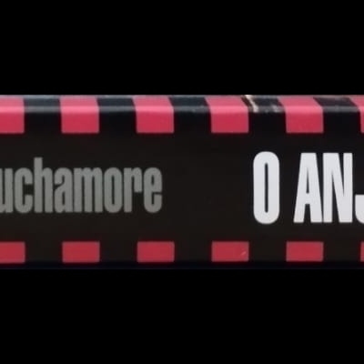 Espinha do livro com padrão xadrez vermelho e preto e texto