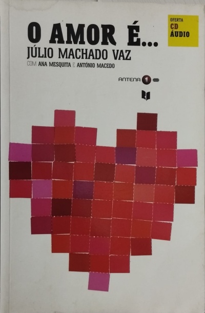Capa de livro ou CD com coração em quadrados vermelhos e texto em preto