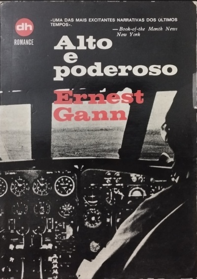 Capa de livro preto e branco com cockpit de avião e texto em branco e vermelho