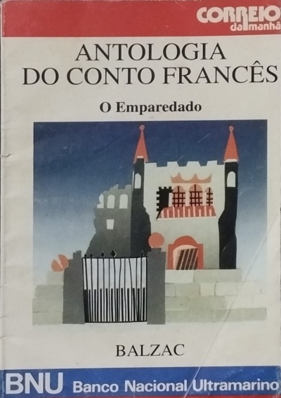 Capa de livro com título Antologia do Conto Francês, ilustração de castelo e vários textos.