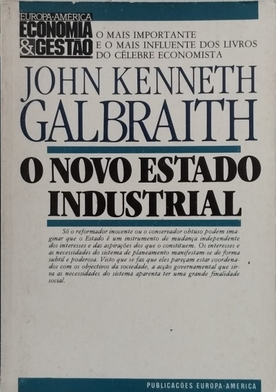 Capa de livro O Novo Estado Industrial por John Kenneth Galbraith, com design simples e texto em preto e azul.