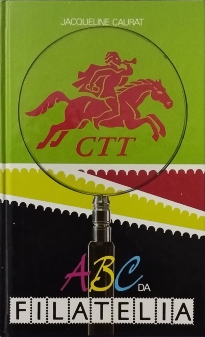Capa do livro ABC da FILATELIA com cavaleiro vermelho e lente de aumento