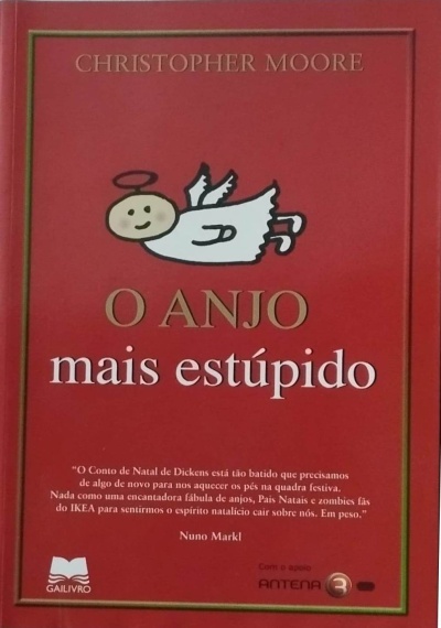 Capa vermelha de livro com desenho de anjo e texto em dourado e branco