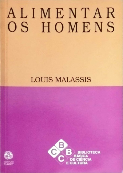 Capa de livro ALIMENTAR OS HOMENS de Louis Malassis com cores creme e roxo