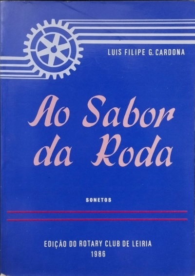 Capa azul de livro 'Ao Sabor da Roda' com texto e uma roda dentada branca