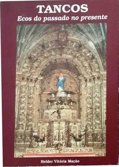 Livro com imagem de altar barroco dourado e estatua azul e branca
