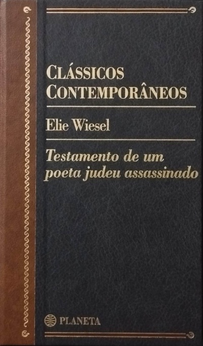 Capa de livro 'Clássicos Contemporâneos' de Elie Wiesel em preto e castanho.
