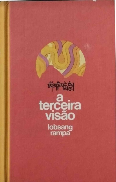 Capa de livro a terceira visão com ilustração abstrata amarela e roxa em fundo cor-de-rosa
