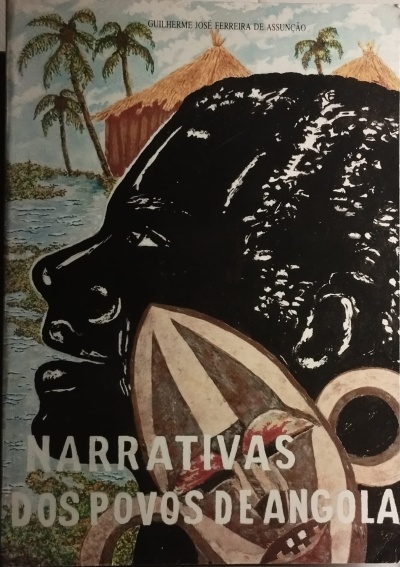 Capa de livro com rosto e elementos gráficos, título Narrativas dos Povos de Angola.