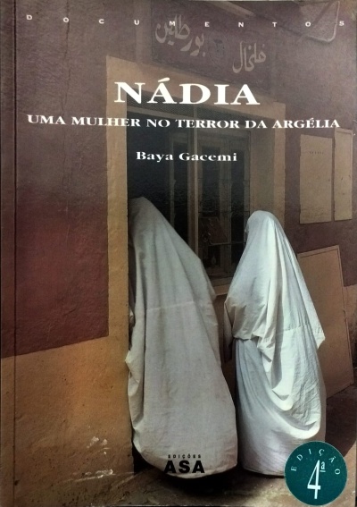Capa do livro Nádia com duas figuras vestidas de branco junto a uma janela