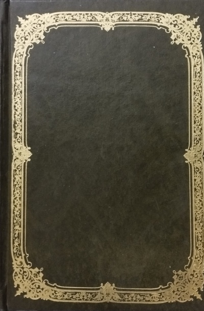 Capa de livro preta com moldura dourada ornamentada nas bordas