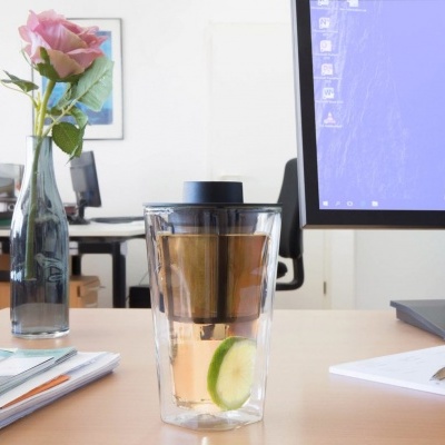 Copo de vidro duplo grande para bebidas quentes ou frias, com infusor - SMART BREW SYSTEM 320 ml - Finum®