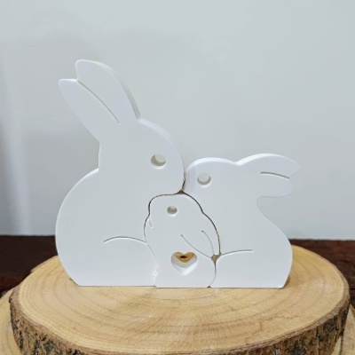 Família de Coelhos em gesso perfumado/pó cerâmico (3Pçs)