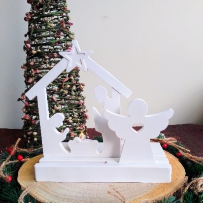 Porta-Velas Presépio com Anjo em Gesso Perfumado/Pó Cerâmico (Refª GPN005)