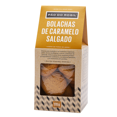 Embalagem de bolachas de caramelo salgado Pão do Rogil 170g
