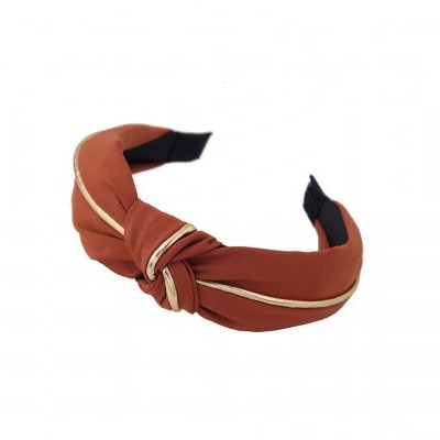 Aro de cabelo castanho com linha dourada, estilo turbante