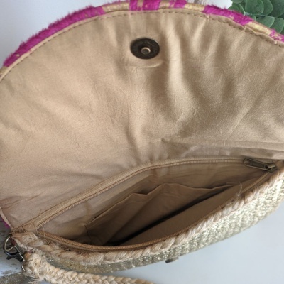 Mala mão/tiracolo em juta e pele