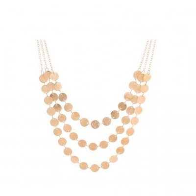 Colar dourado com três fileiras de discos