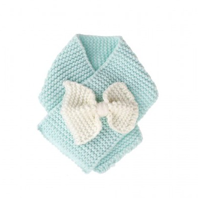 Cachecol infantil azul claro de malha com laço branco