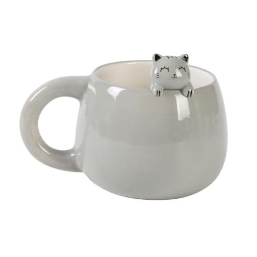 Caneca Cerâmica Itotal com Grey Cat na borda Caneca de cerâmica cinzenta com detalhe de gato no bordo