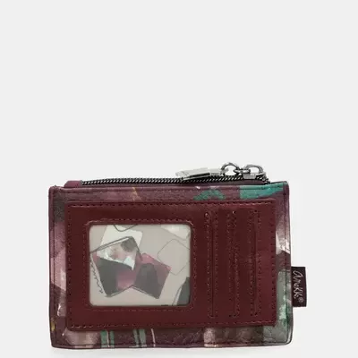 Carteira pequena multicolor com zíper e janela transparente para cartão