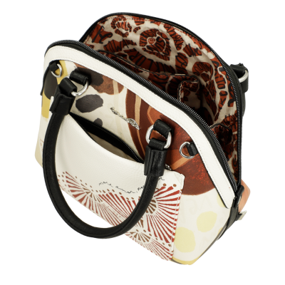 Mala pequena com padrão abstracto e alças pretas