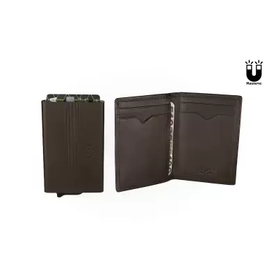 Porta-Cartões Metálico e Carteira em Pele Anti-RFID Castanho