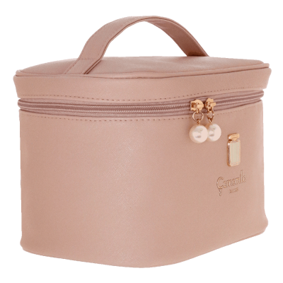 Estojo rosa quadrado com fecho e alça