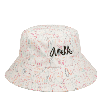 Chapéu tipo pescador branco com padrão colorido e logótipo Anekke
