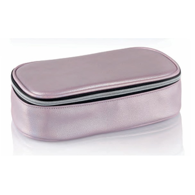 Estojo retangular rosa metálico com fecho de correr preto