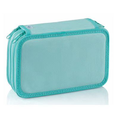 Estojo retangular azul turquesa com dois fechos de correr
